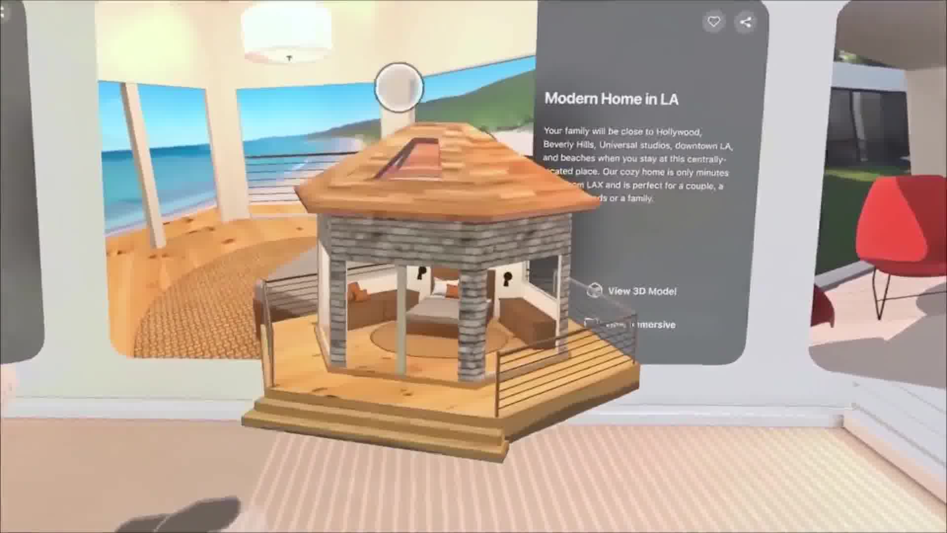 A virtual model of a home in the middle of a room.